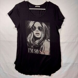 Occasion Graphic Tee I'm So Sassy Rhinestone Embellished Black Top Size XL‎